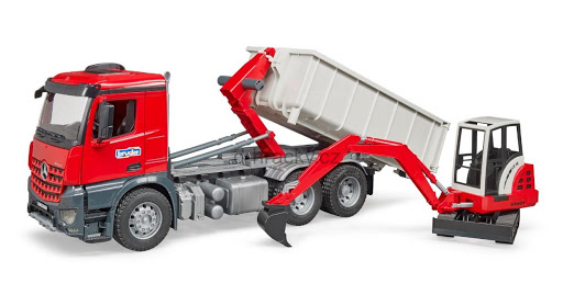 Bruder 3624 Mercedes Benz Arocs Truck s kontejnerem a bagrem