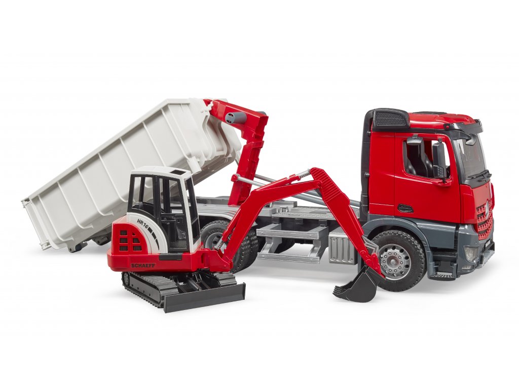 Bruder 3624 Mercedes Benz Arocs Truck s kontejnerem a bagrem