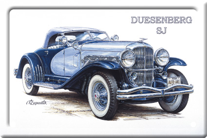 Plechová cedule automobilu Duesenberg SJ, 150x100 mm