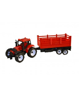 Traktor červený s vlečkou na setrvačník, 32cm 