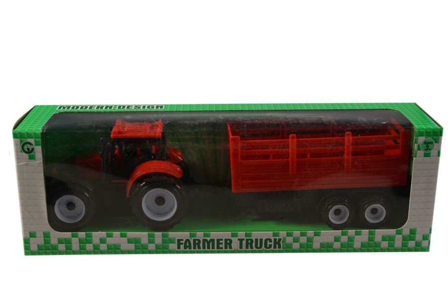 Traktor s vlečkou na setrvačník, červený, 32cm