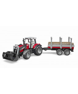 Bruder 2046 Massey Ferguson 7480 s přívěsem na dřevo