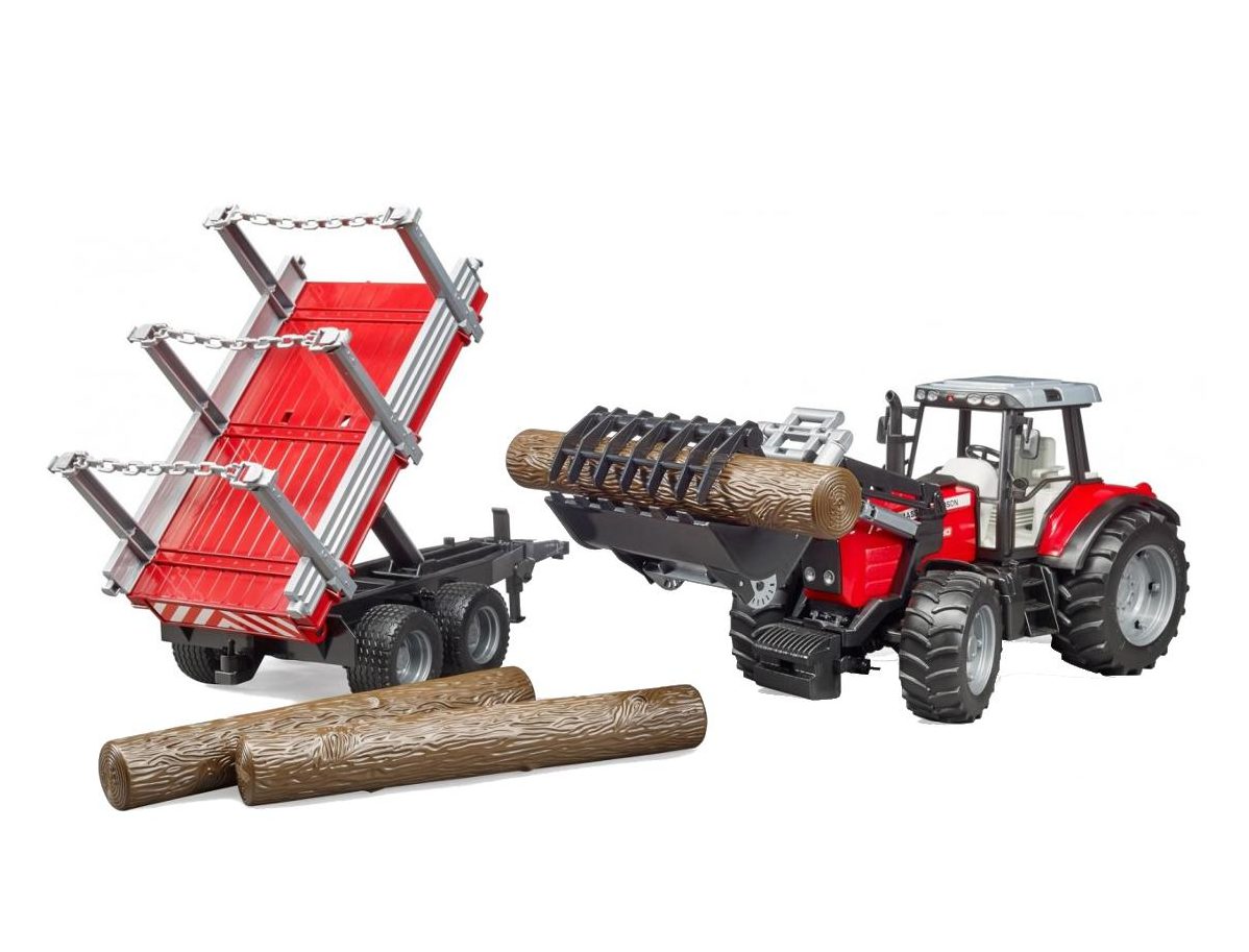 Bruder 2046 Massey Ferguson 7480 s přívěsem na dřevo