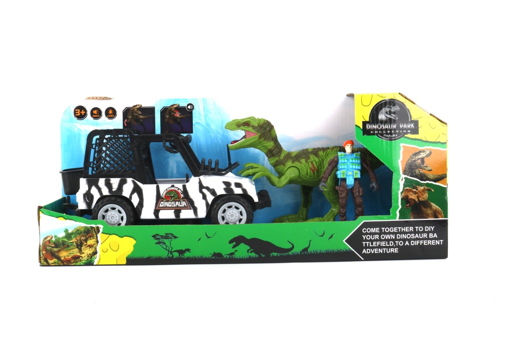 Terénní auto s figurkou a Velociraptorem