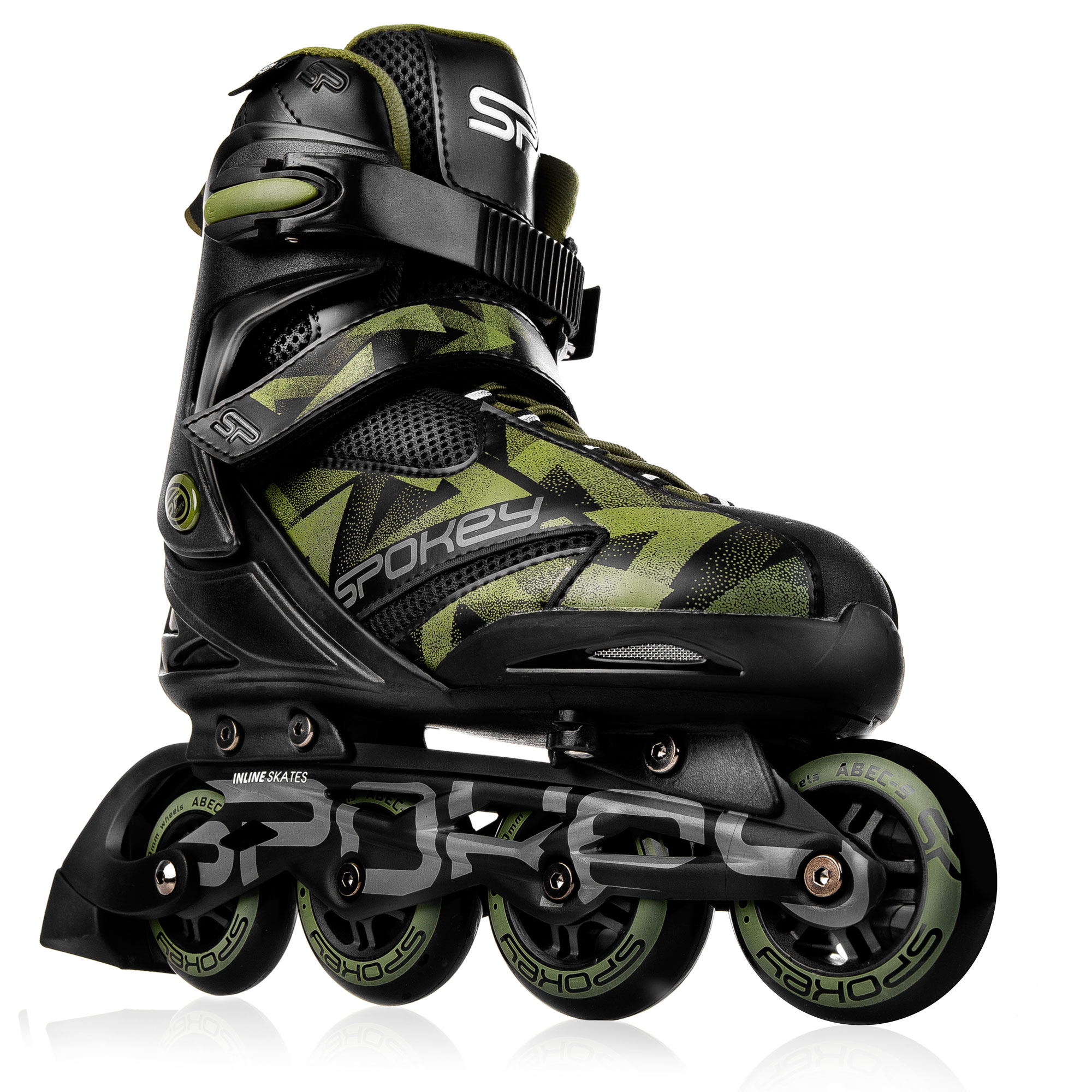 Spokey MAKAN Kolečkové brusle, černo-zelené, ABEC9 Carbon, vel. 40-43
