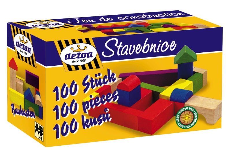 Dřevěné barevné kostky 100 ks, Krabička
