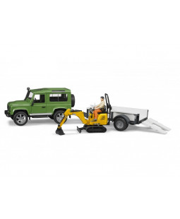 Bruder 2593 Land Defender s přívěsem a JCB mikrobagrem