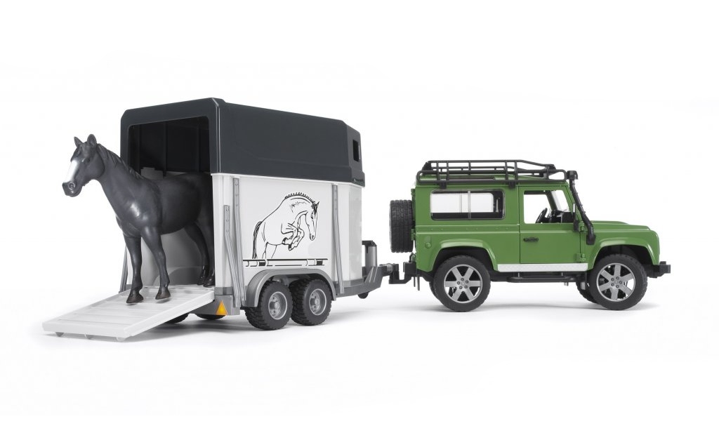 Bruder 2592 Land Defender s přívěsem na koně