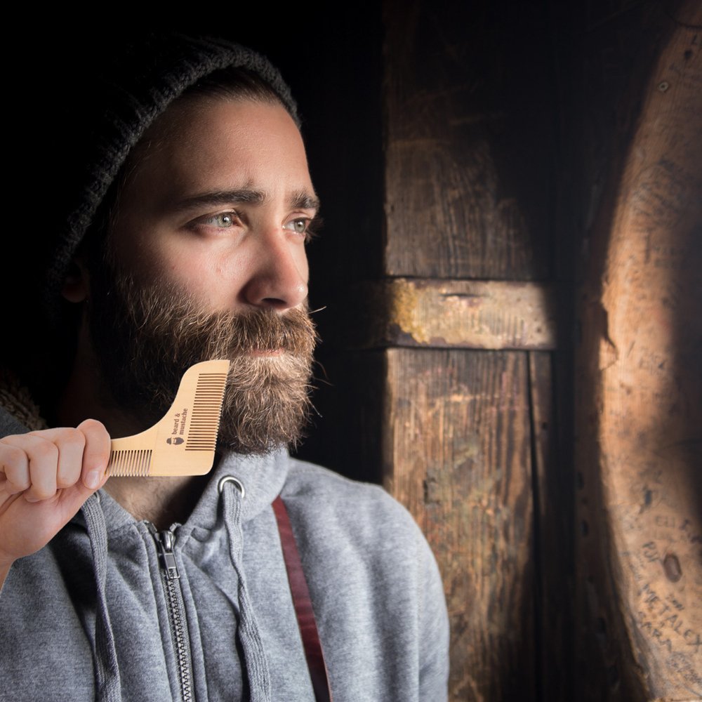 Beard Mustache Dřevěný hřeben na vousy, dárková sada 2ks