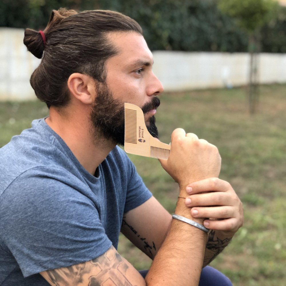 Beard Mustache Dřevěný hřeben na vousy, dárková sada 2ks
