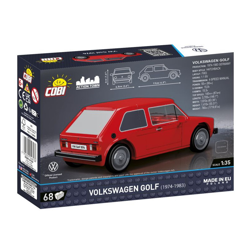 Cobi 24613 Volkswagen Golf 1974, 1:35, 68 kostek