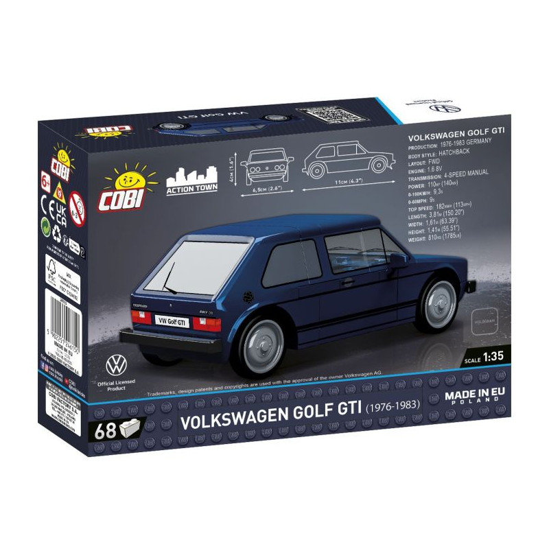 Cobi 24615 Volkswagen Golf GTI 1976, modrý, 1:35, 68 kostek