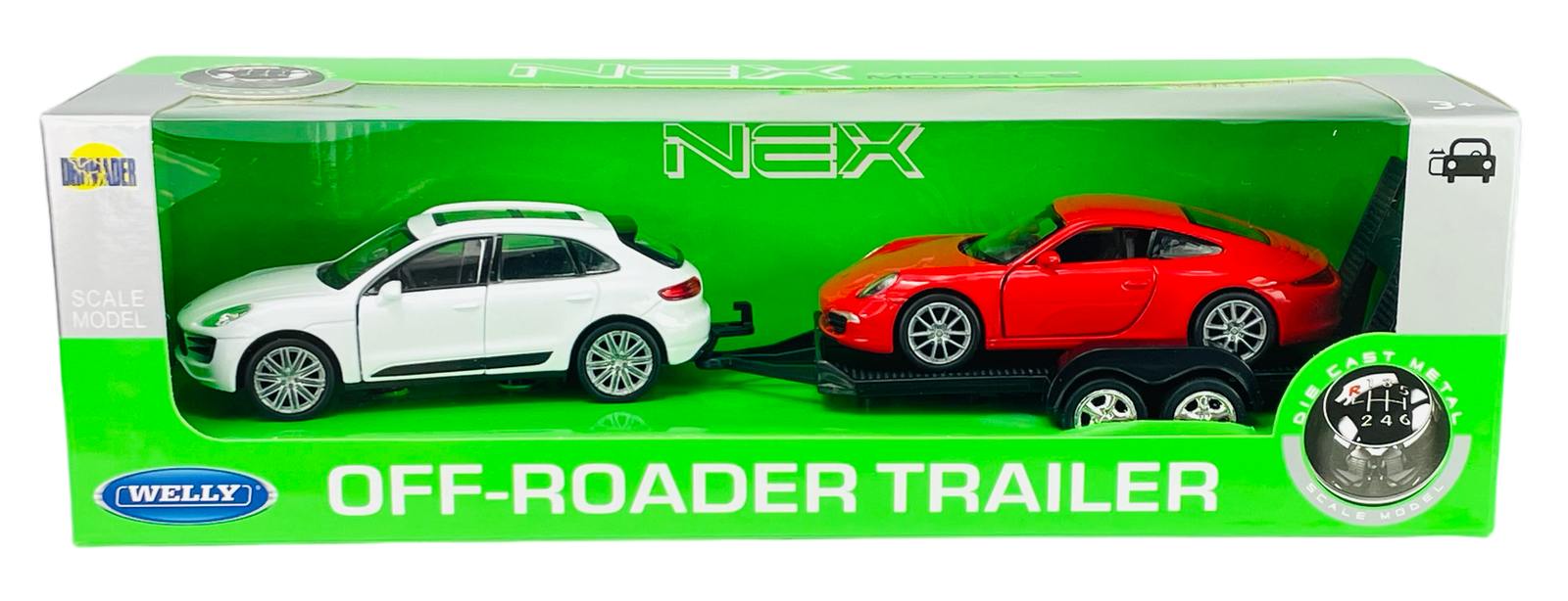 Welly Trailer set Porsche Macan, Porsche 911, 1:34