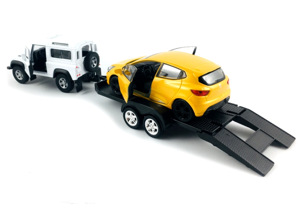 Welly Trailer set LR Defender, Renault Clio, 1:34