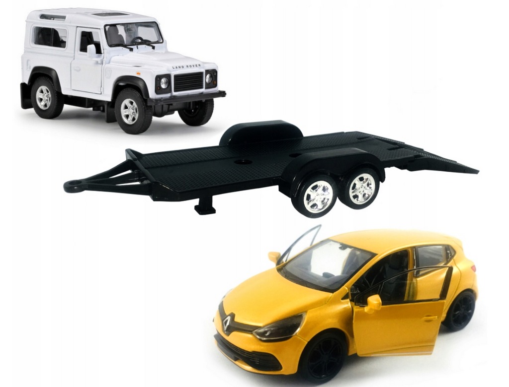 Welly Trailer set LR Defender, Renault Clio, 1:34