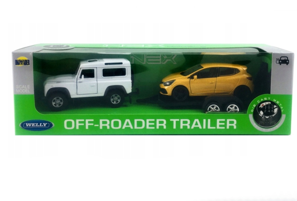 Welly Trailer set LR Defender, Renault Clio, 1:34