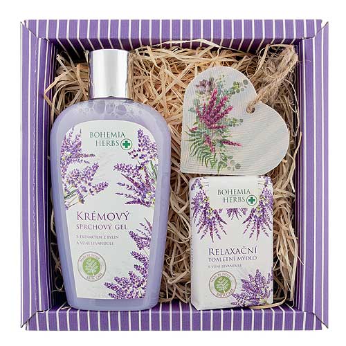 Bohemia Herbs Sada levandule – gel 250ml, mýdlo 100g a dřevěné srdce