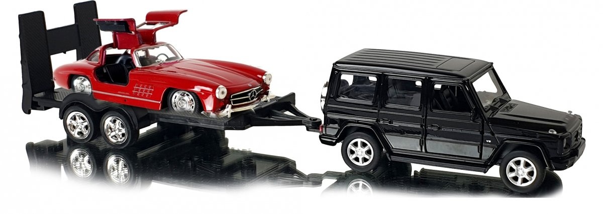 Welly Trailer set Mercedes Benz G-Class, Mercedes Benz 300SL, 1:34