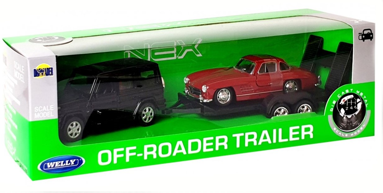 Welly Trailer set Mercedes Benz G-Class, Mercedes Benz 300SL, 1:34