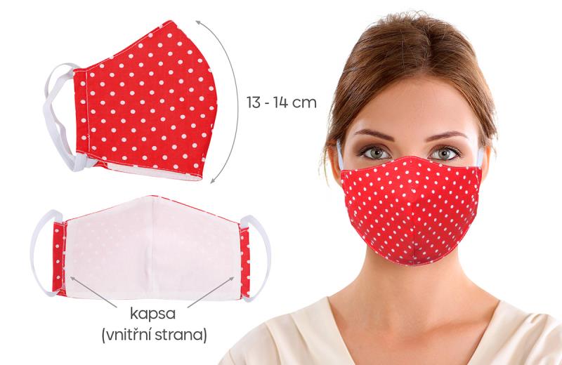 Bellatex bavlněná ústní rouška, Červený puntík 13cm