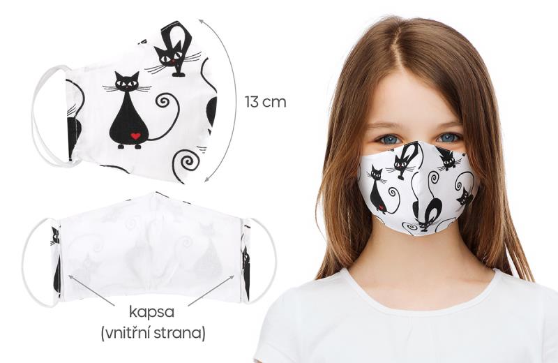 Bellatex Bavlněná ústní rouška, Kočičky 13cm