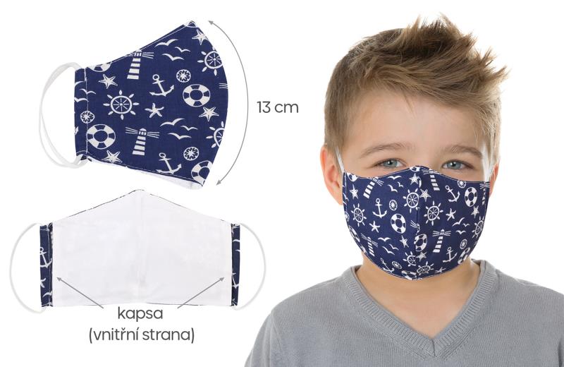 Bellatex Bavlněná ústní rouška, Modrá kotva 13cm