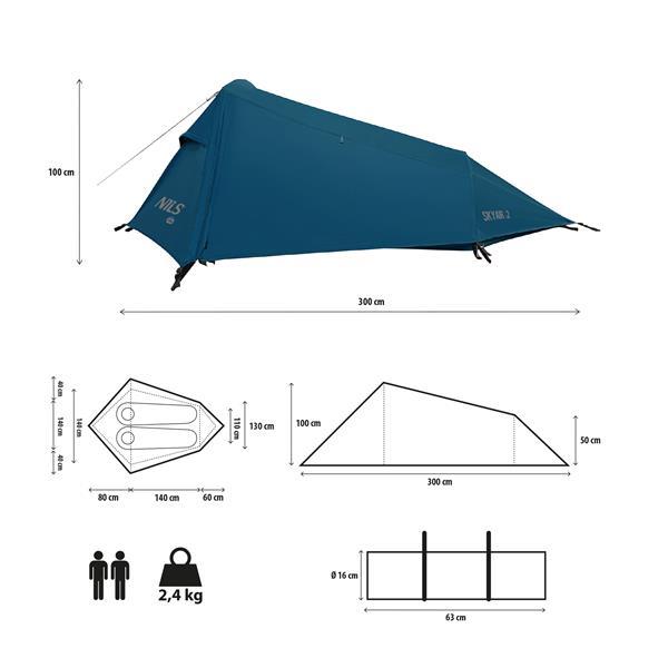 Lehký stan NILS Camp NC2502 Skyair 2, 2 osoby, modrý