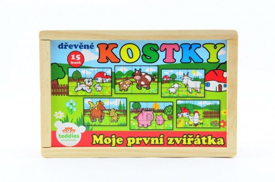 Dětské dřevěné kostky Moje první zvířátka, 15 kostek