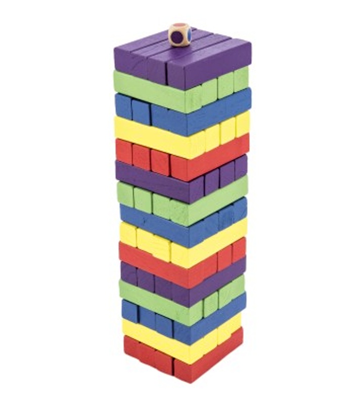 Dřevěná barevná jenga věž 60 dílů, 7,5x27,5x7,5 cm