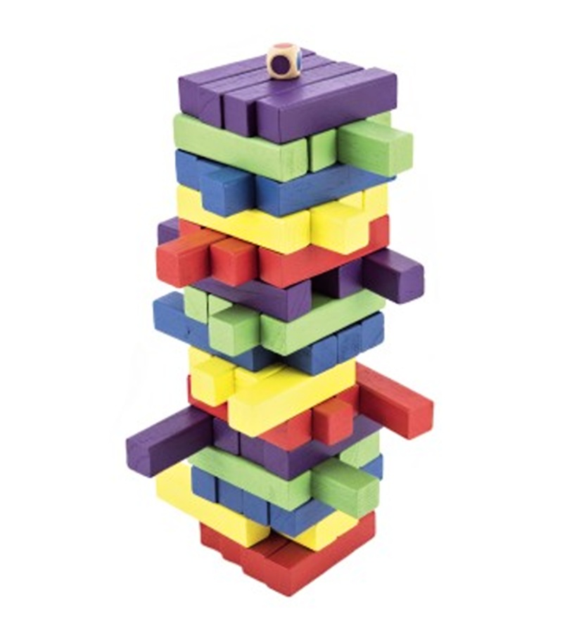 Dřevěná barevná jenga věž 60 dílů, 7,5x27,5x7,5 cm