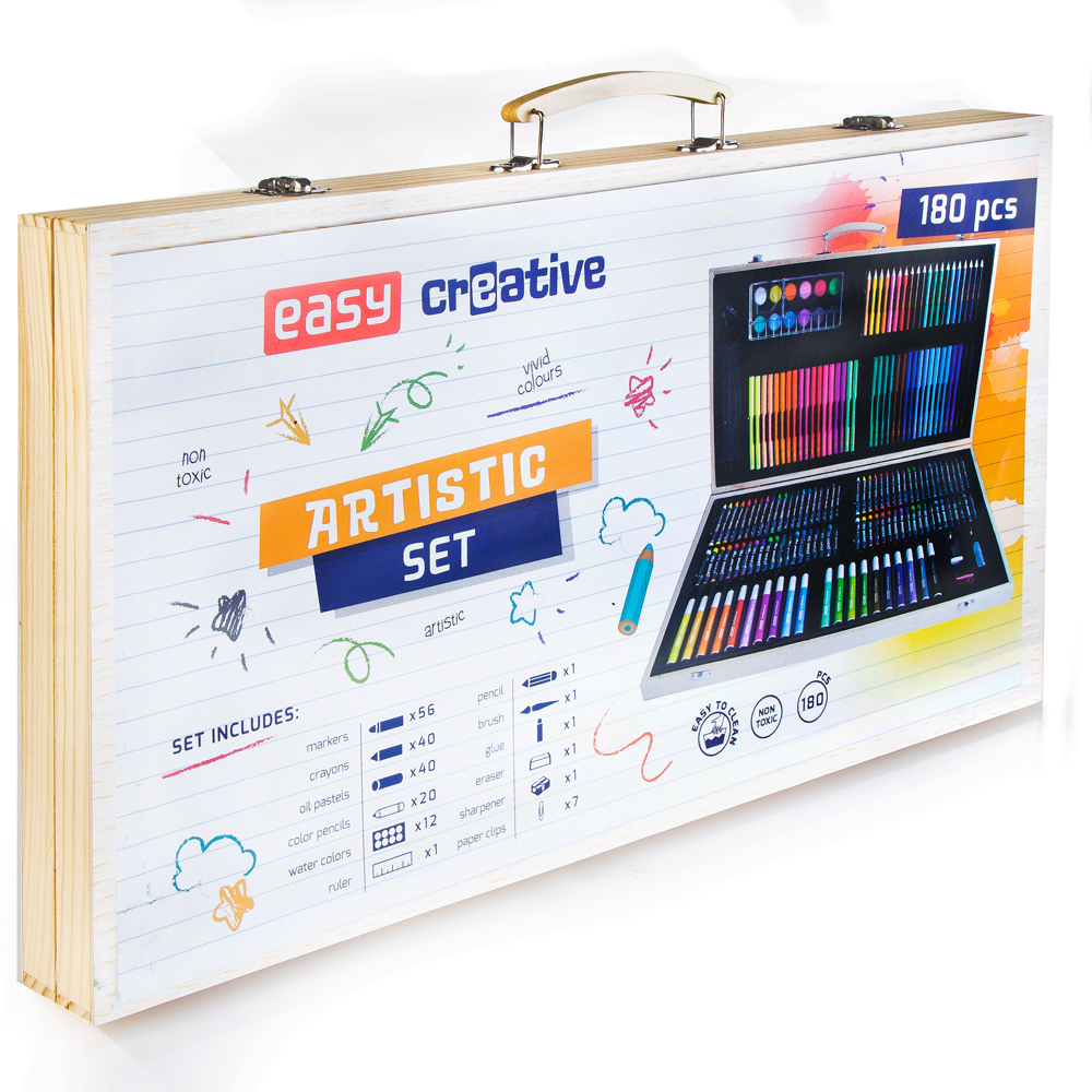 Easy kreativní a výtvarná sada 180 kusů, dřevěný kufřík