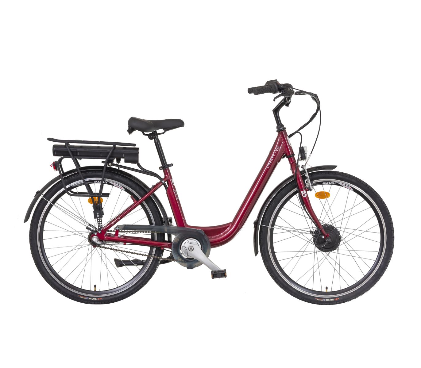 Elektrokolo Liberty e-VIA 6 spd 26" přední motor, 2026 rubínové