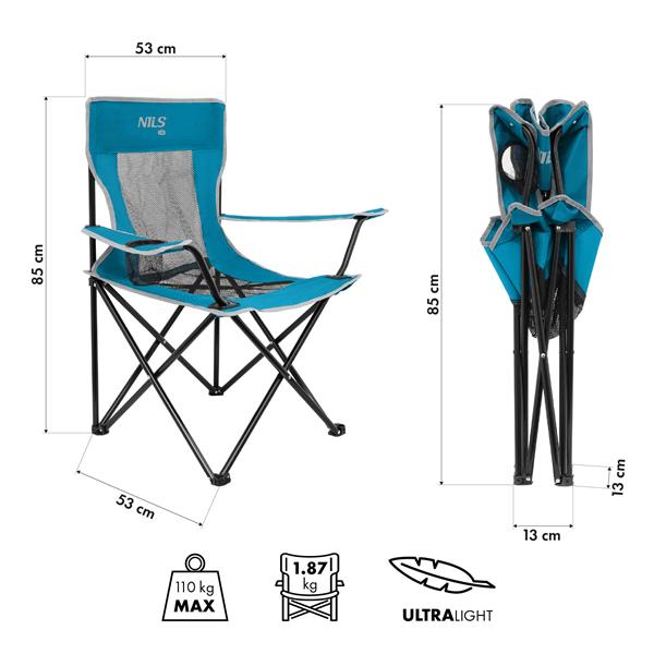 Turistické křeslo NILS Camp NC3302 modro-šedé, nostnost 110 kg