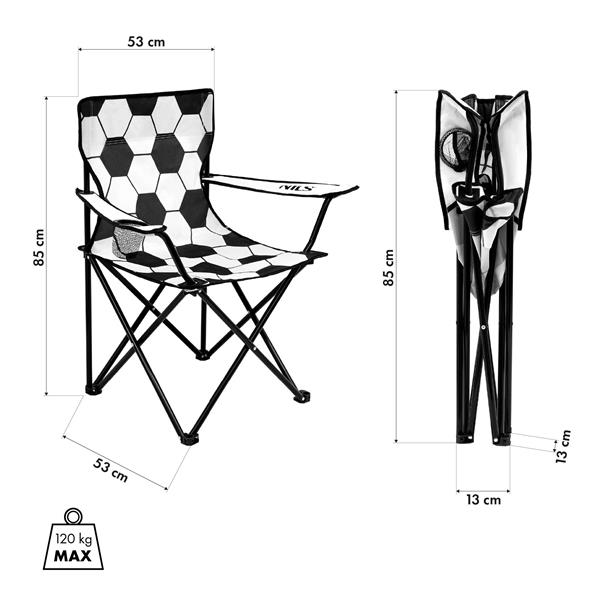Skládací turistická židle NILS Camp NC3303 bílo-černá, nostnost 120 kg