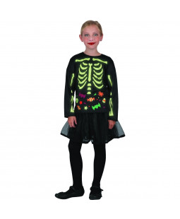 Dětský kostým na karneval Dívka kostra svítící ve tmě, 110-120 cm