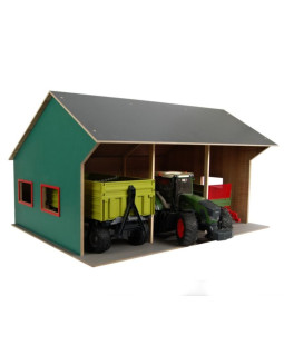 Kids Globe Farming Garáž dřevěná 1:16 pro 3 traktory, 55,5x75x43,5cm