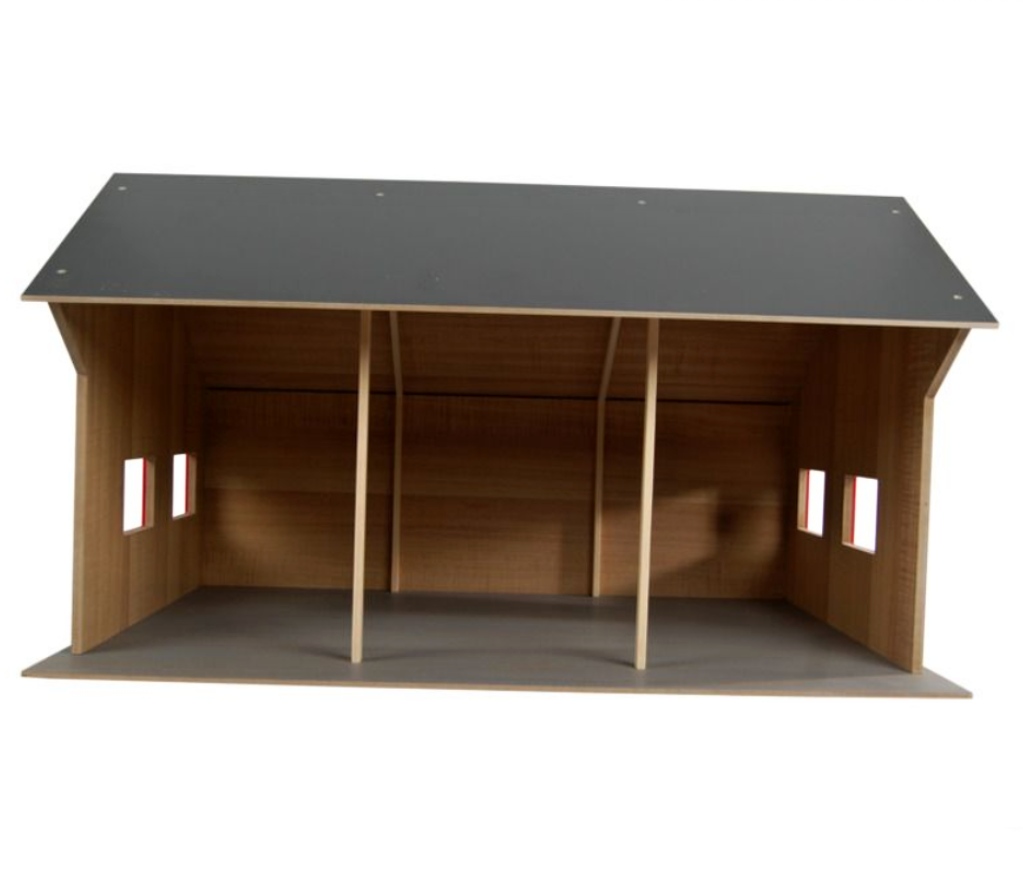 Kids Globe Farming Garáž dřevěná 1:16 pro 3 traktory, 55,5x75x43,5cm