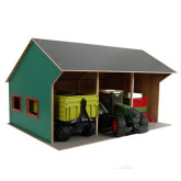 Kids Globe Farming Garáž dřevěná 1:16 pro 3 traktory, 55,5x75x43,5cm