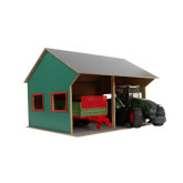 Kids Globe Farming Dřevěná garáž pro 2 traktory 1:16, 44x53x37cm