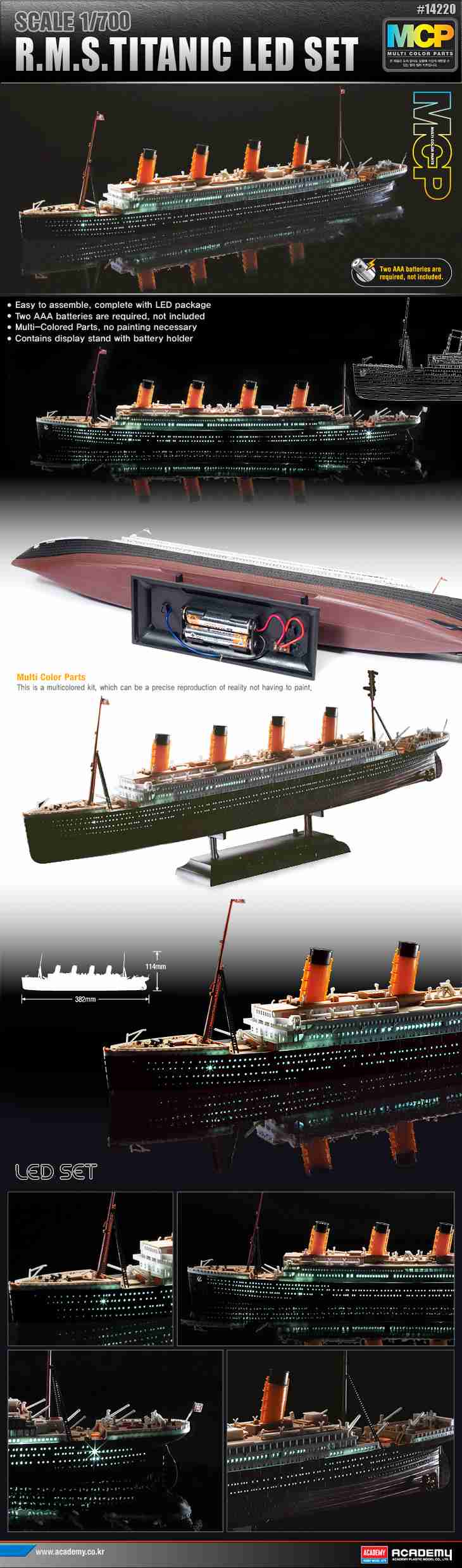 Model Kit loď 14220 - R.M.S. TITANIC a LED SET MCP (1:700)