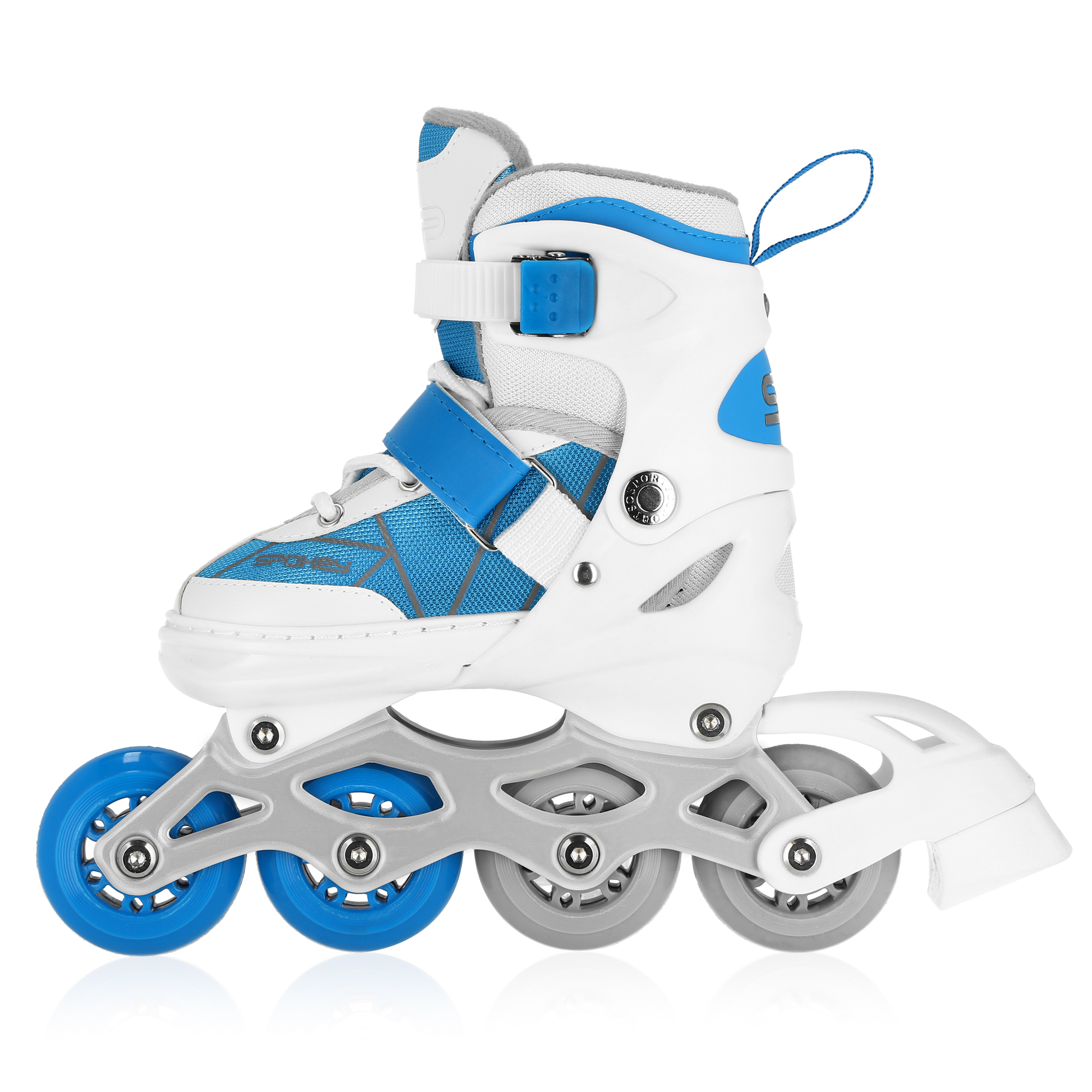 Spokey TONY Kolečkové brusle, bílo-modré, ABEC7 Carbon, vel. 30-33