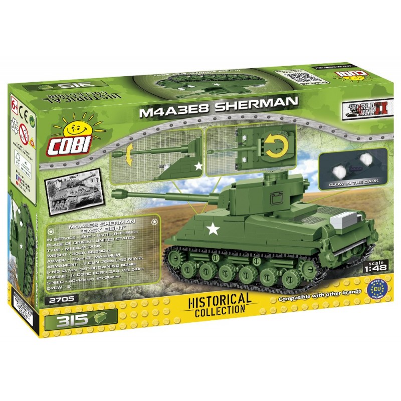 COBI-2705 II WW Sherman M4A3E8 Easy Eight, 1:48, 315 kostek