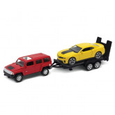 Welly Trailer set Hummer H3, Camaro ZL1, 1:34