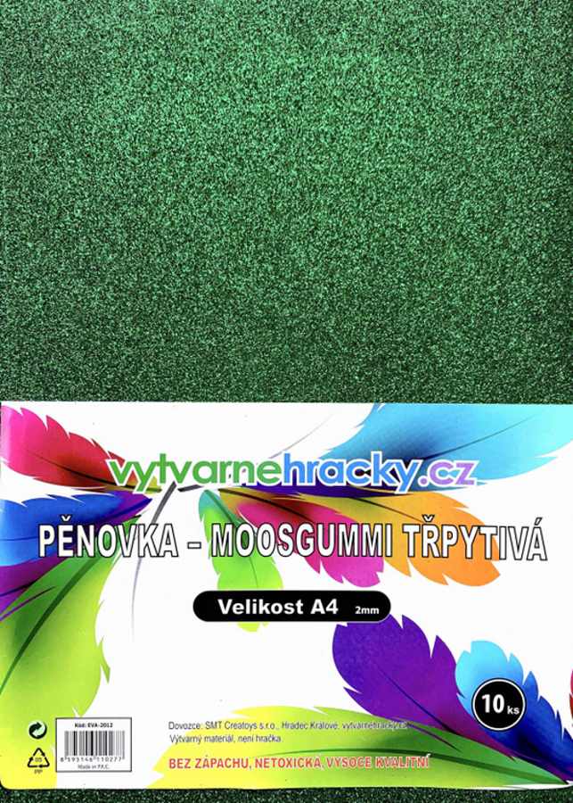 Třpytivá pěnovka Moosgummi Zelená 10 ks, A4