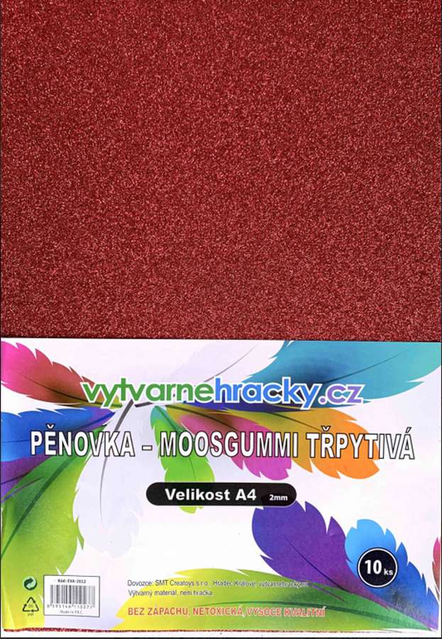 Třpytivá pěnovka Moosgummi Červená 10 ks, A4