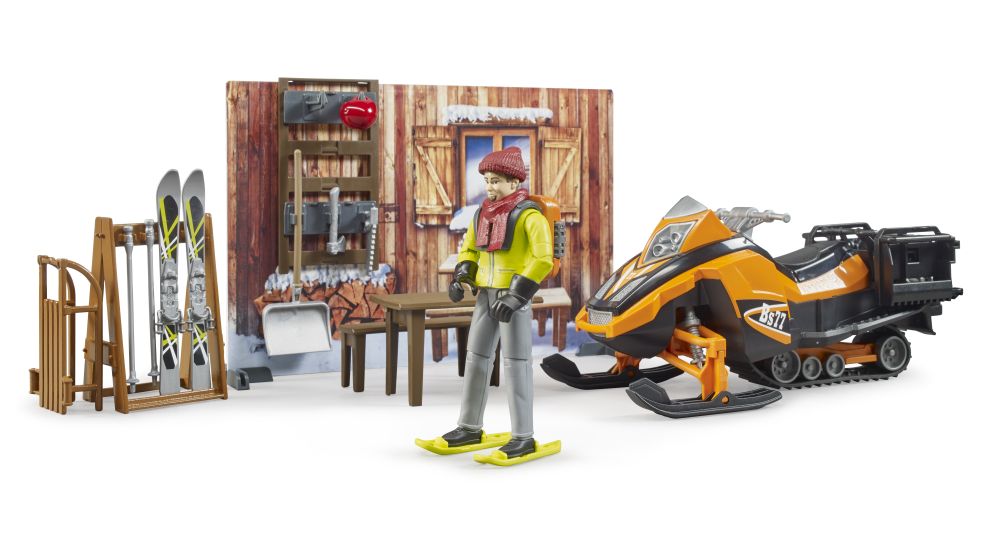 Bruder 63102 bworld horská chata, figurka, sněžný skůtr
