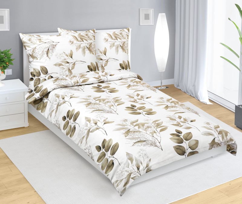 Bellatex Povlečení bavlněný satén, Hnědé listy - 140x220, 70x90cm