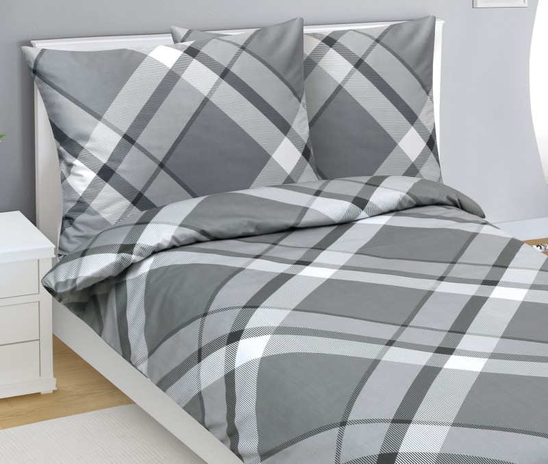 Bellatex Povlečení bavlněný satén Šedé káro - 140x220, 70x90 cm