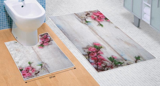 Bellatex koupelnová předložka 3D tisk sada, Růžový květ, 60x100, 60x50cm