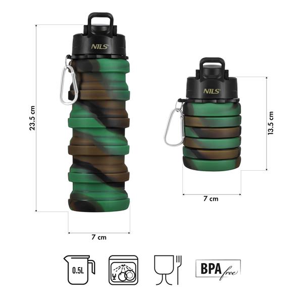 Skládací silikonová láhev NILS Camp NC4106, 500ml., zelená